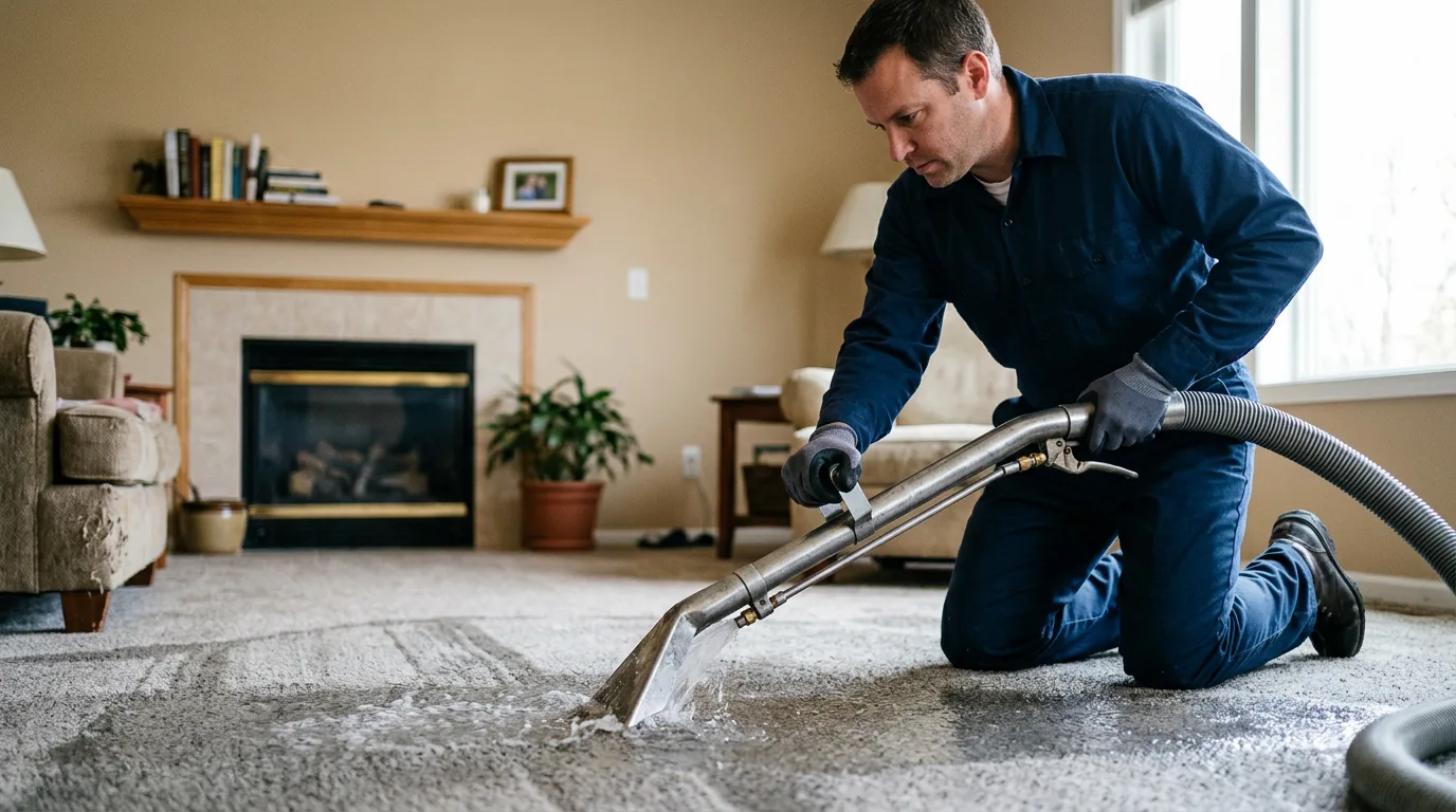 Water damage restoration technician working near Richfield, WI